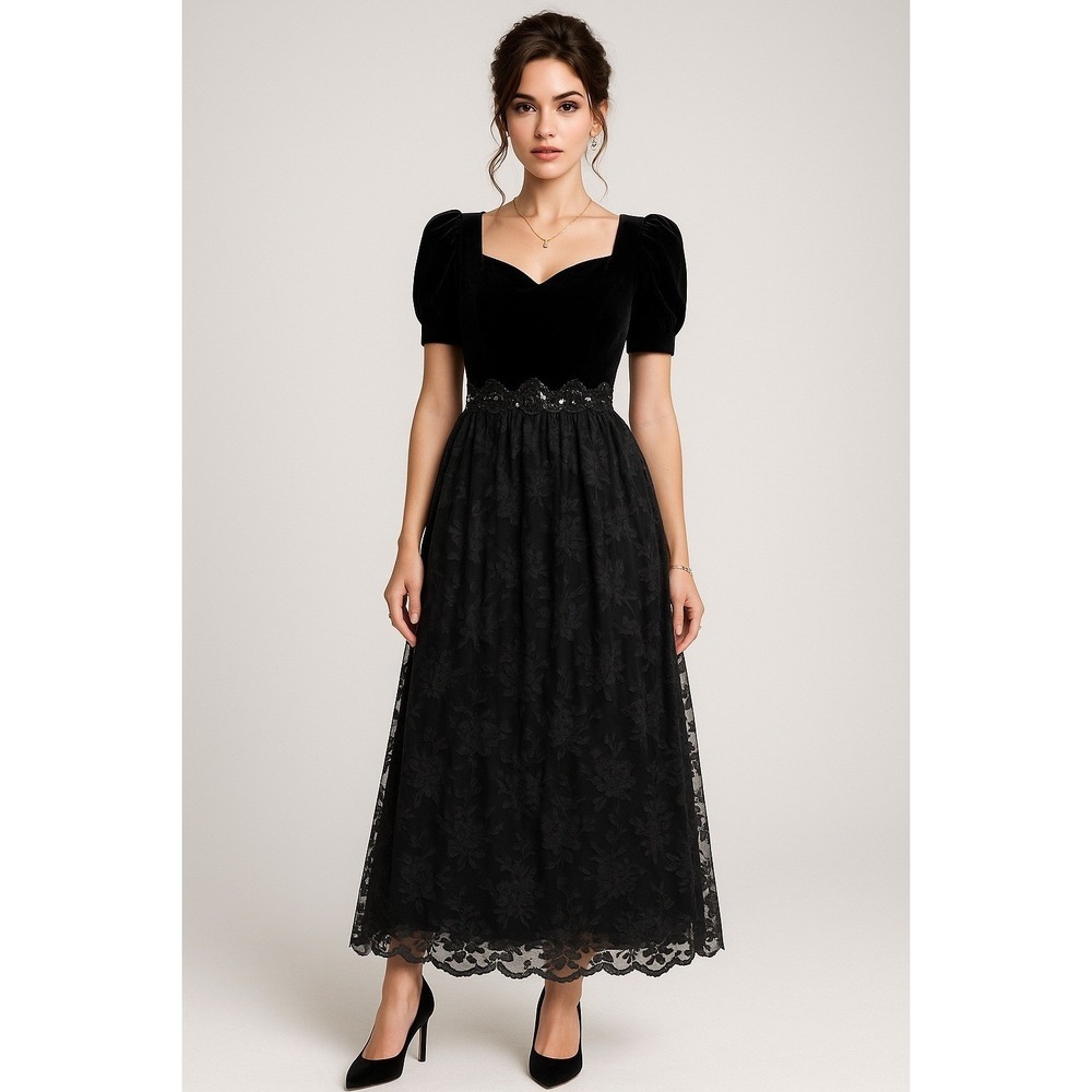 Scott McClintock Dress Womens 12P Velvet Lace Goth Princess Whimsigoth Vintage